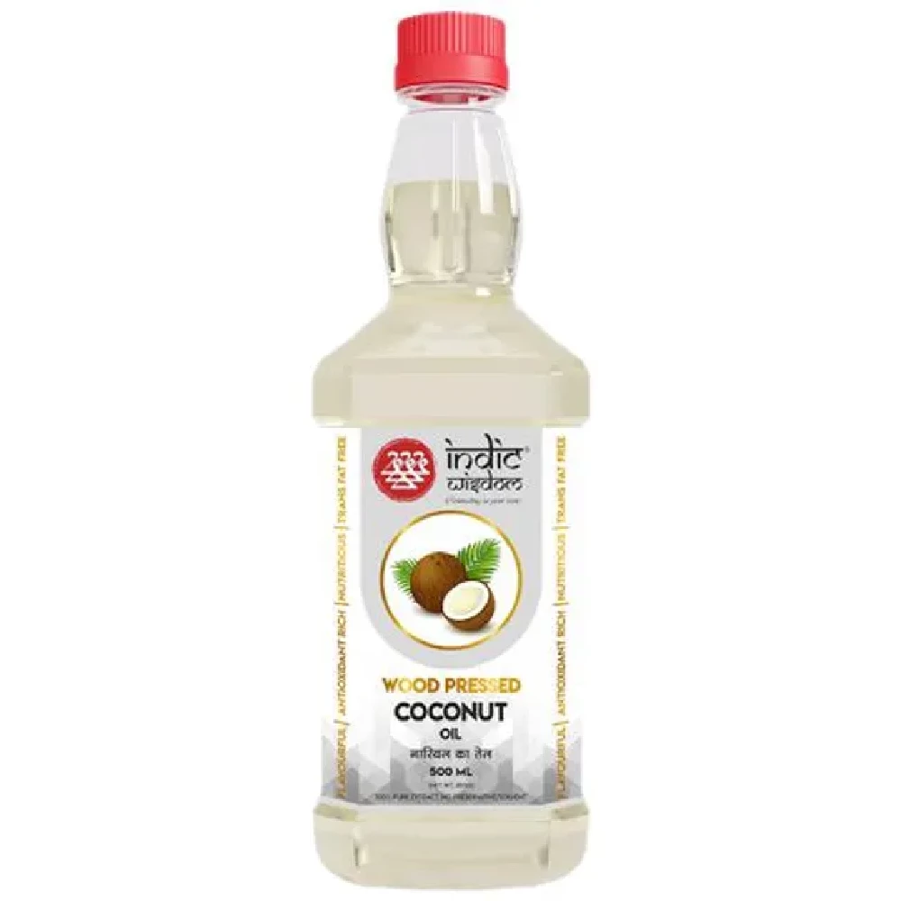 INDIC WISDOM Wood Pressed Coconut Oil - Rich In Antioxidant, Flavourful, Natural, 500 ml-1.webp